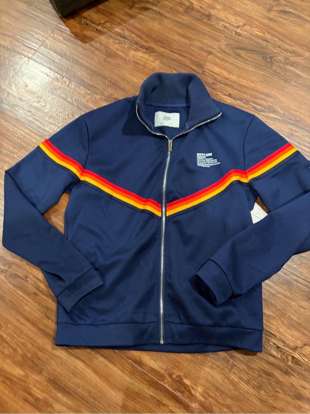Men's Navy Zip-Up Track Jacket with Retro Stripe